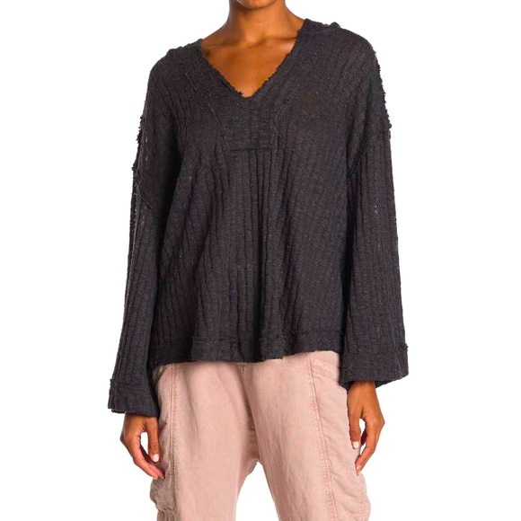 FREE PEOPLE Baja Babe Hooded Hacci Sweater NWT Size Small Washed Black - Picture 3 of 8